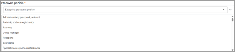 Výber pracovnej pozície zo zoznamu