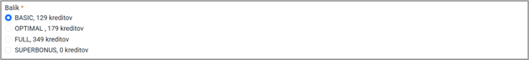 Výber balíka kreditov